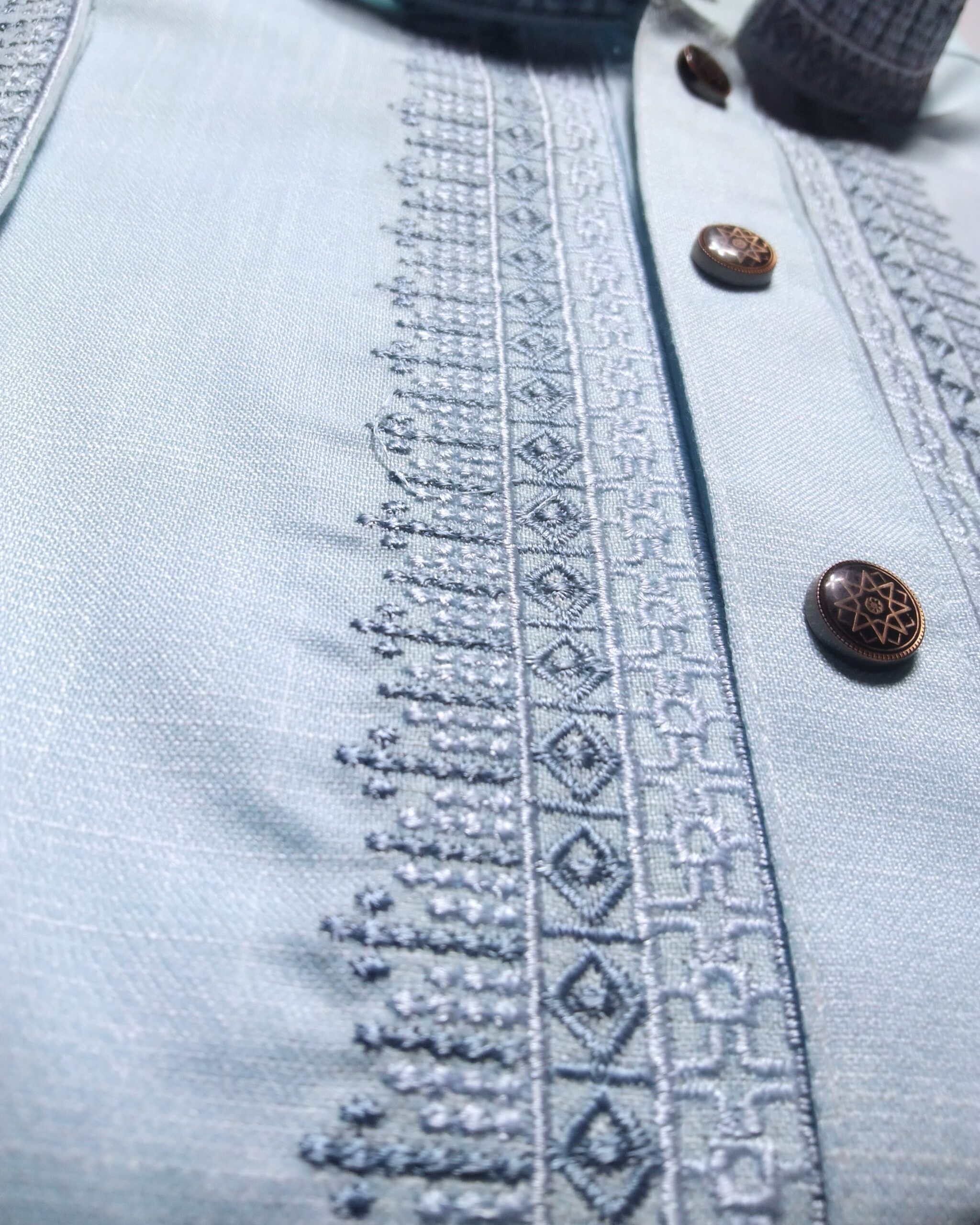 Chomok Fabric Soft Sky Blue Embroidery Punjabi for Men